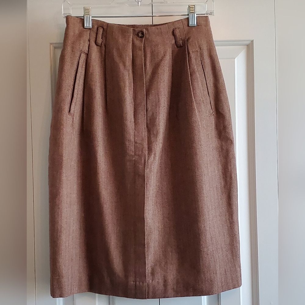 NWT!! Vintage Ruff Hewn Highland Brown Tan Herringbone Knee Length Skirt